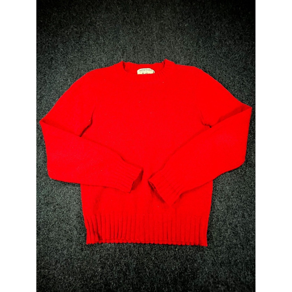 Vintage Montana Woolen Shop Sweater Womens Red Wool Tight Knit Crew Neck Outdoor